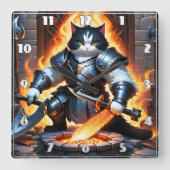 Gepanzerte Katze zur Vorbereitung auf den Kampf in Quadratische Wanduhr (Vorderseite)