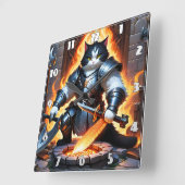 Gepanzerte Katze zur Vorbereitung auf den Kampf in Quadratische Wanduhr (Winkel)