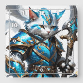 Gepanzerte Katzenkrieger in blauer Rüstung mit Mit Quadratische Wanduhr (Vorderseite)