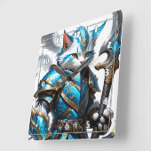 Gepanzerte Katzenkrieger in blauer Rüstung mit Mit Quadratische Wanduhr (Winkel)