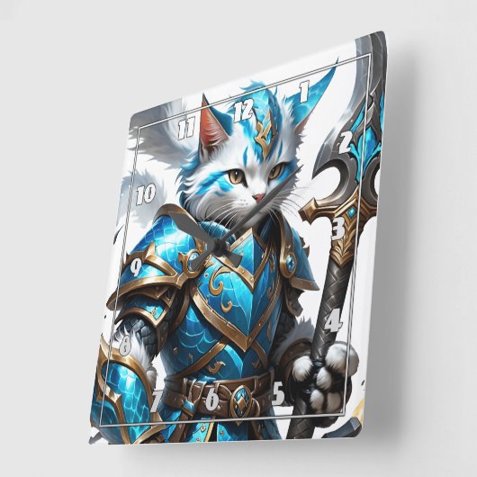 Gepanzerte Katzenkrieger in blauer Rüstung mit Mit Quadratische Wanduhr (Winkel)