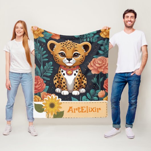 Gepard Blumen Blau Druck Fleecedecke (Beispiel)