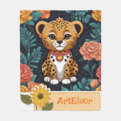 Gepard Blumen Blau Druck Fleecedecke (Vorderseite)