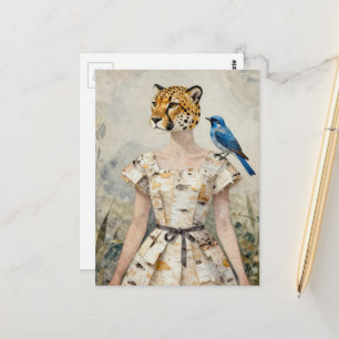 Gepard-Frau in einer Birkenrinden-Kleidermode Postkarte