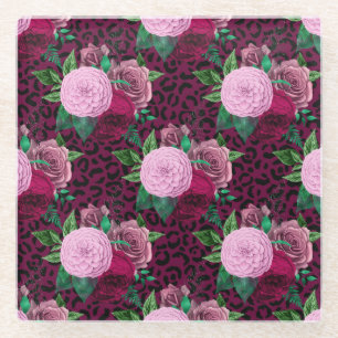 Gepard Leopard Blumen Blumenmuster Glasuntersetzer