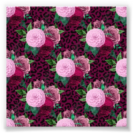 Gepard Leopard Blumenmuster Fotodruck (Vorne)