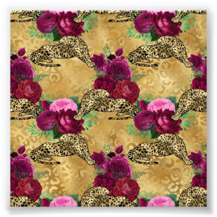 Gepard Leopard Rote Rose Florales Blumenmuster Fotodruck