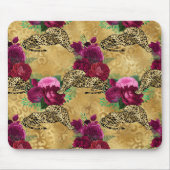 Gepard Leopard Rote Rose Florales Blumenmuster Mousepad (Vorne)