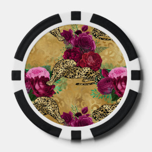 Gepard Leopard Rote Rose Florales Blumenmuster Pokerchips