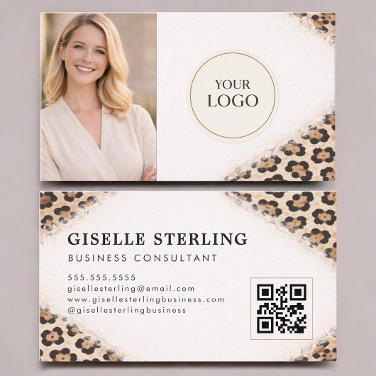 Gepard-Leoparden-Druck-Logo-Foto-QR-Code Visitenkarte
