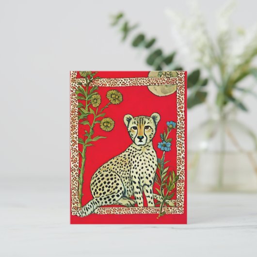 Gepard mit Blume Postkarte (Stehend Vorderseite)