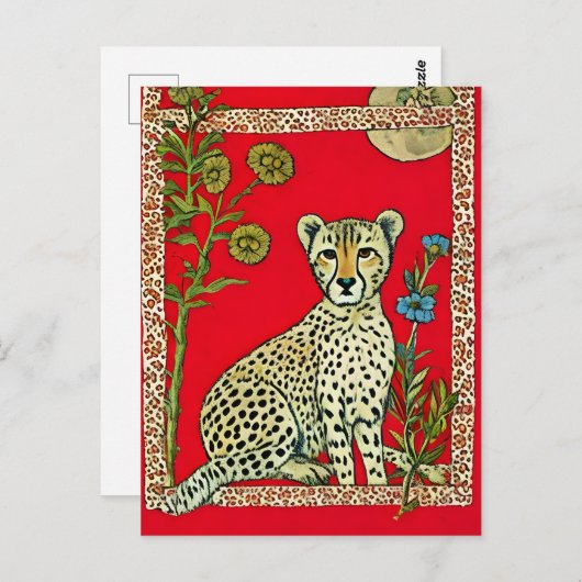 Gepard mit Blume Postkarte (Vorne/Hinten)