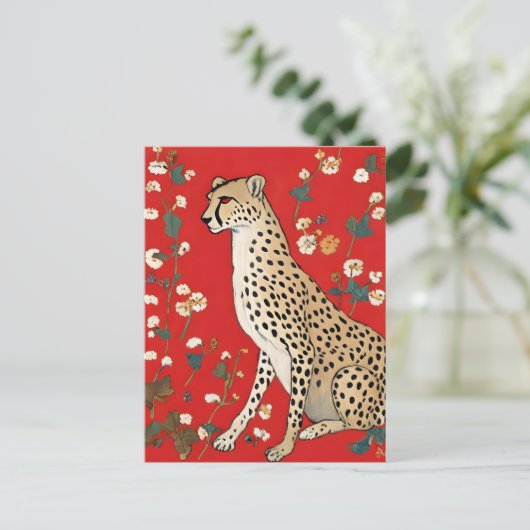 Gepard mit Blume Postkarte (Stehend Vorderseite)
