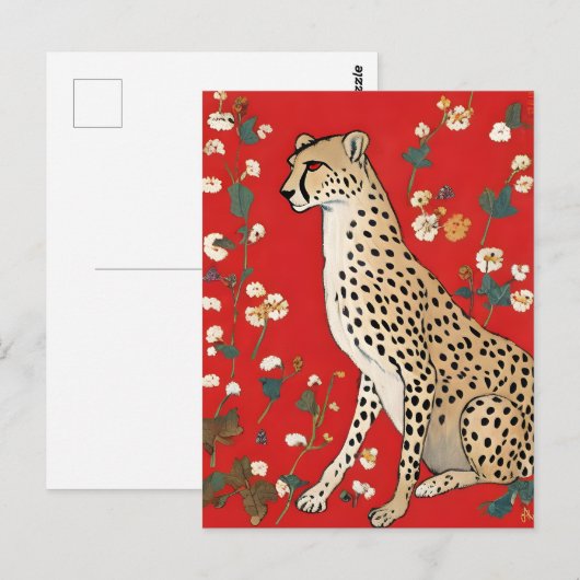 Gepard mit Blume Postkarte (Vorne/Hinten)