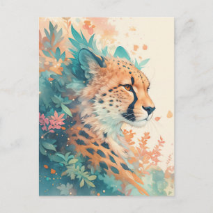 Gepard mit lebhaftem tropischen Blattwerk und Blät Postkarte