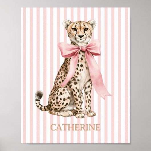 Gepard mit rosa Schleife und Streifen Poster (Vorne)