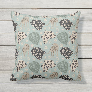Gepard Monstera Muster Grün Beige Schwarz Kissen
