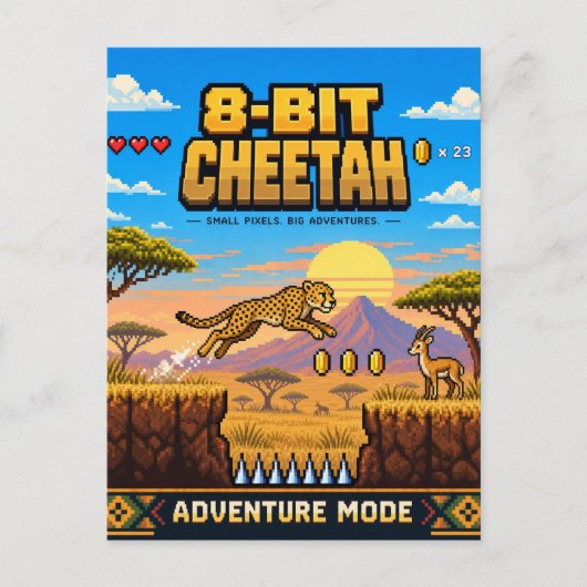 Gepard, Retro-8-Bit-Pixelkunst Postkarte (Vorderseite)
