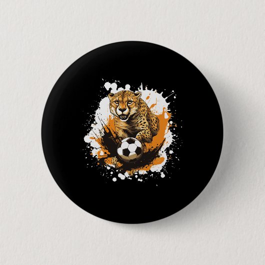 Gepard spielt Fußball lustiges Tier Button (Vorderseite)