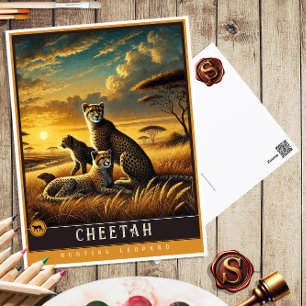 Gepard Süße Familie Vintage-Tier-Postkarte Postkarte