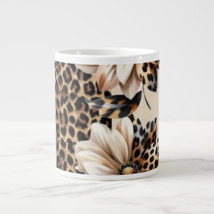Gepard-Tierdruck & Blumen Laptop-Aufkleber Jumbo-Tasse