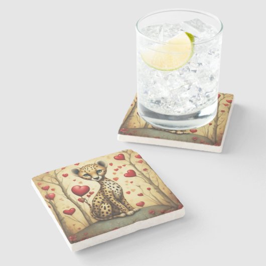 Geparde Liebe 3 Steinuntersetzer (Seitenansicht)