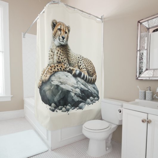 Geparden auf einem Felsen Duschvorhang (Beispiel)