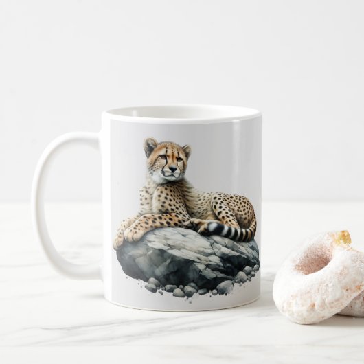 Geparden auf einem Felsen Kaffeetasse (Mit Donut)