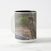 Geparden auf einem gefallenen Baum in freier Wildb Zweifarbige Tasse (Vorderseite Links)