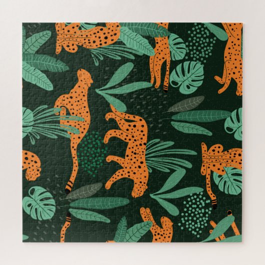 Geparden Exotic: Tropischer Sommer nahtlos. Puzzle (Horizontal)