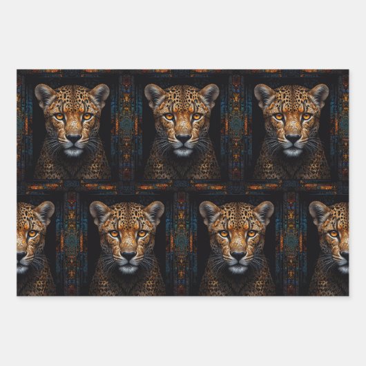 Geparden-Set auf Mosaikschwarz Geschenkpapier Set (Vorderseite 3)