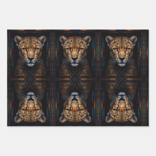 Geparden-Set auf Mosaikschwarz Geschenkpapier Set (Vorderseite 2)