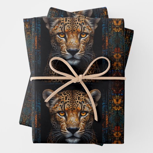Geparden-Set auf Mosaikschwarz Geschenkpapier Set (Beispiel)