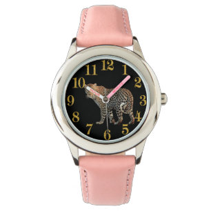 Geparden-Zeitstück mit goldenen Zahlen Armbanduhr