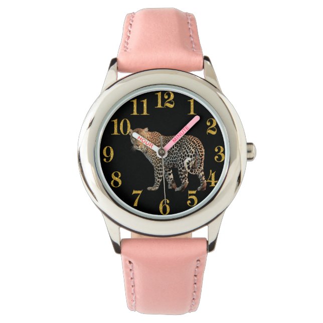 Geparden-Zeitstück mit goldenen Zahlen Armbanduhr (Vorderseite)