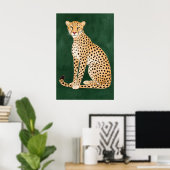 Gepardposter, grüner Hintergrund, modernes Tier Poster (Heimbüro)