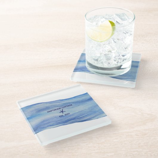 Gepasste Beach-Hütte-Watercolor-Untersetzer Glasuntersetzer (Schrägansicht)