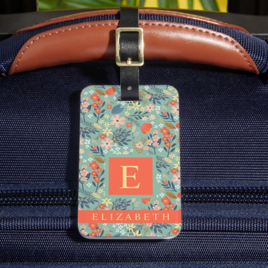 Gepasste grüne Blütenblau-Rosa Orange-Blume Gepäckanhänger (Vorderseite Insitu 2)