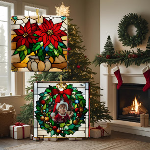 Gepflanzte Weihnachtssterne Faux Glasmalerei Keramikornament