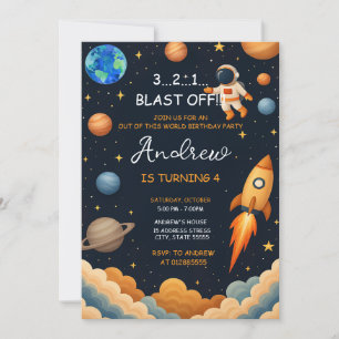 Gepflegtes Äußeres Boy Blast Off Rocket Ship Gebur Einladung