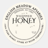 Gepflegtes Honey-Etikett mit Speicheranweisungen Runder Aufkleber (Vorderseite)