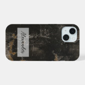 Gepflogenes Leder-Gehäuse mit Holz freigelegt iPhone 15 Hülle (Rückseite (Horizontal))