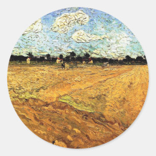 Gepflügtes Feld (die Furchen) von Vincent van Gogh Runder Aufkleber