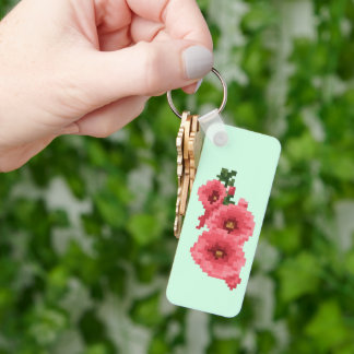 Gepixelte rosa Stockholunderblüte Schlüsselanhänger