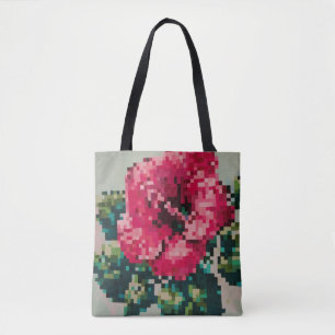 Gepixelter Hibiskus mit Minz-Hintergrund Tasche
