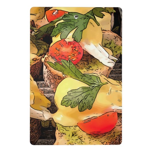 Gepochene Eier mit Avocado auf Toast Mini Klemmbrett (Rückseite)