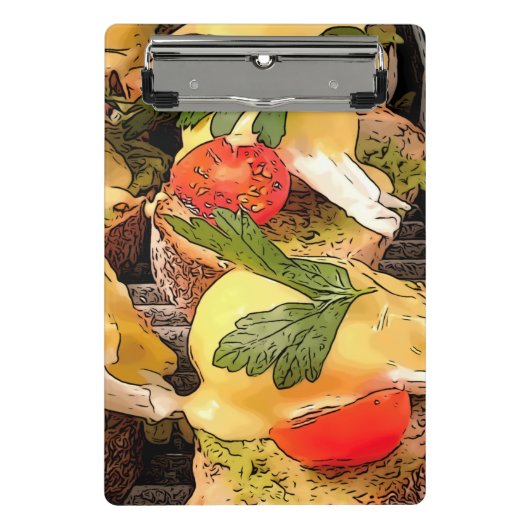 Gepochene Eier mit Avocado auf Toast Mini Klemmbrett (Vorderseite)