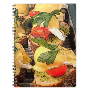 Gepochene Eier mit Avocado auf Toast Notizblock