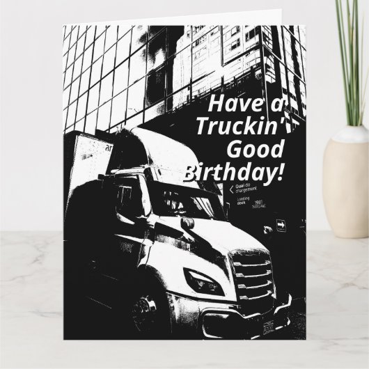 Geposterisierter Lkw zum Geburtstag in Schwarz und Karte (Vorderseite)