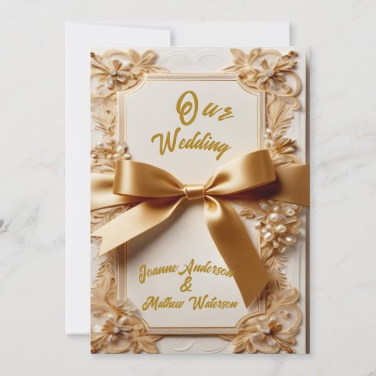 Geprägte Blumen-Hochzeitseinladung Satin-Schleife Einladung (Vorderseite)